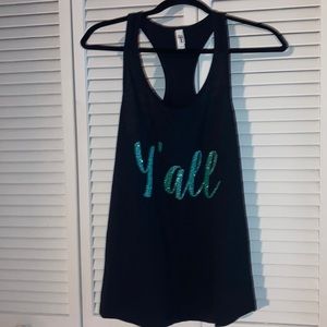 NWOT Custom made “Y’all” racer back tank top